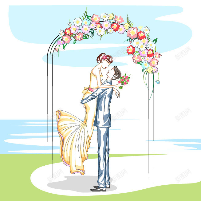结婚插画png免抠素材_新图网 https://ixintu.com 婚礼主题 彩色绘画 手绘新人 新婚人物 结婚插画