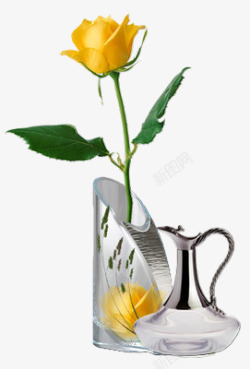 玻璃瓶黄色玫瑰花素材