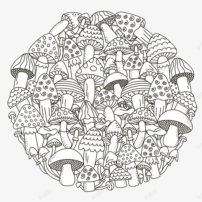黑色手绘的蘑菇圆形png免抠素材_新图网 https://ixintu.com 小蘑菇 建筑物 菌类 蘑菇 食物 黑色蘑菇