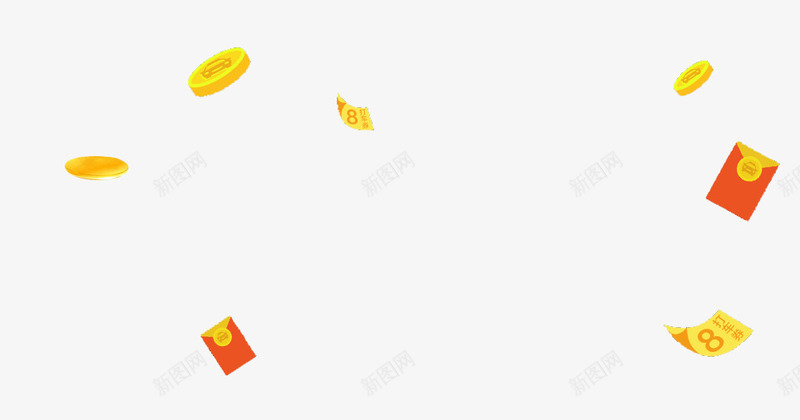 漂浮金币红包psd免抠素材_新图网 https://ixintu.com 淘宝天猫海报设计素材 漂浮素材 金币