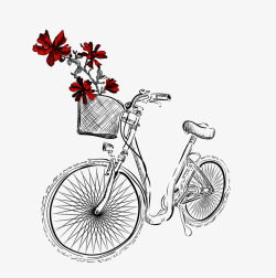 手绘玫瑰花自行车素材