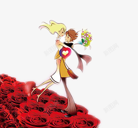 站在玫瑰花上的情侣png免抠素材_新图网 https://ixintu.com 婚庆婚礼 拥抱 浪漫 站在玫瑰花上的情侣 花海