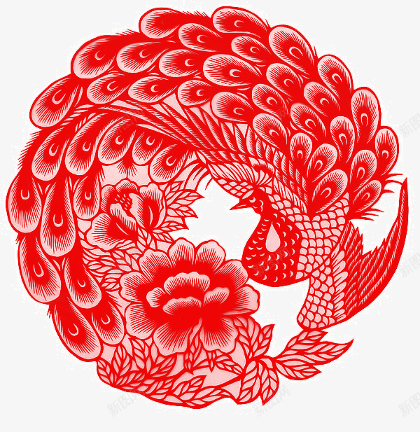 中国风孔雀图png免抠素材_新图网 https://ixintu.com 一只 中国风 孔雀 手绘 简图 红色的 羽毛 花朵