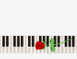 手绘琴键与花卉素材