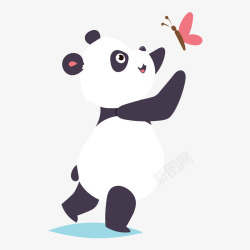 白色开心抓蝴蝶的熊猫矢量图高清图片