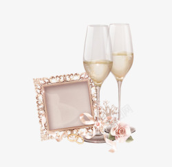香槟玫瑰酒杯相框素材