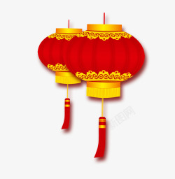 中国风金色牡丹一双红色喜庆灯笼高清图片