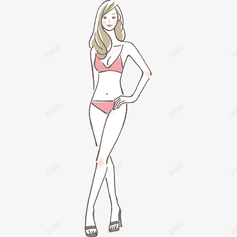 穿比基尼的美女png免抠素材_新图网 https://ixintu.com 卡通 手绘 比基尼 简图 红色的 美女 高跟鞋