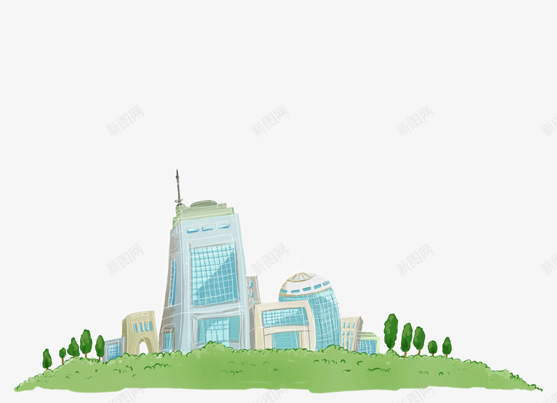 城市绿化png免抠素材_新图网 https://ixintu.com 公园 卡通画 城市绿化免费下载 房子 手绘 插画 边框