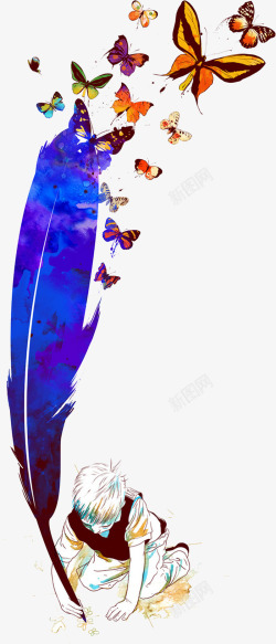 手绘蓝色水彩蝴蝶装饰素材