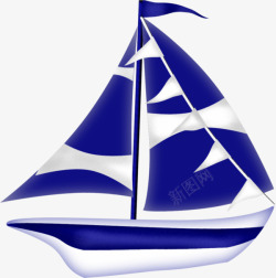 蓝白条纹海军风帆船效果图素材
