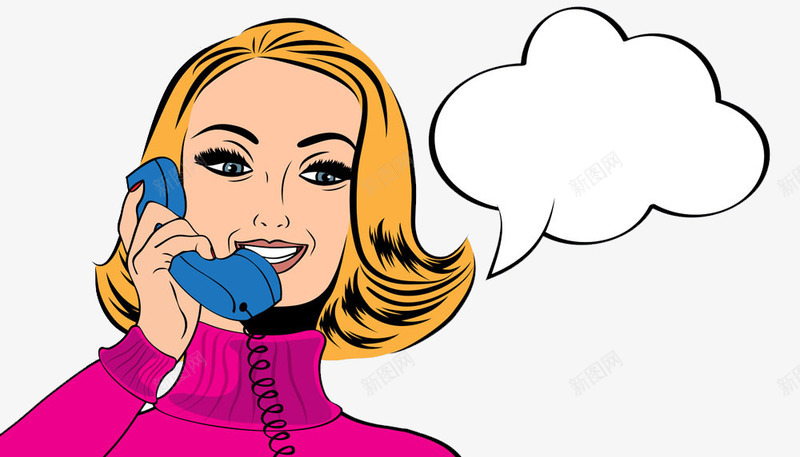 打电话的女人png免抠素材_新图网 https://ixintu.com 卡通女人 女人 对话框 座机 手绘女人 打电话 电话机 金发美女