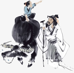 骑牛的牧童古代水墨画高清图片
