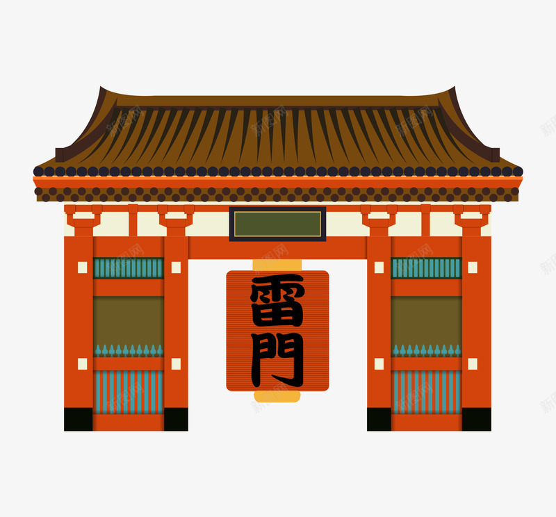 手绘卡通古风雷门png免抠素材_新图网 https://ixintu.com 中国风 卡通 古代建筑 古代红门 古风雷门 手绘