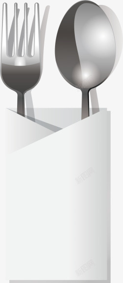 银色叉子叉子勺子矢量图高清图片