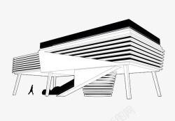 建筑设计手稿博物馆建筑黑白插图高清图片