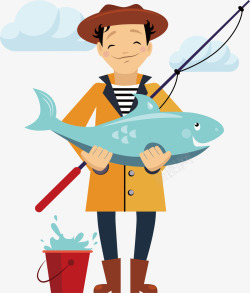 鱼形象设计钓鱼手绘卡通风格人物形象元矢量图高清图片