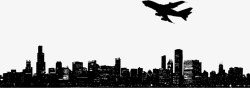 城市剪影和飞机素材