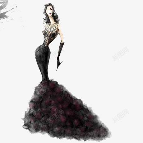 一个穿黑色礼服的女人png免抠素材_新图网 https://ixintu.com 手绘 效果图 服装 黑色礼服