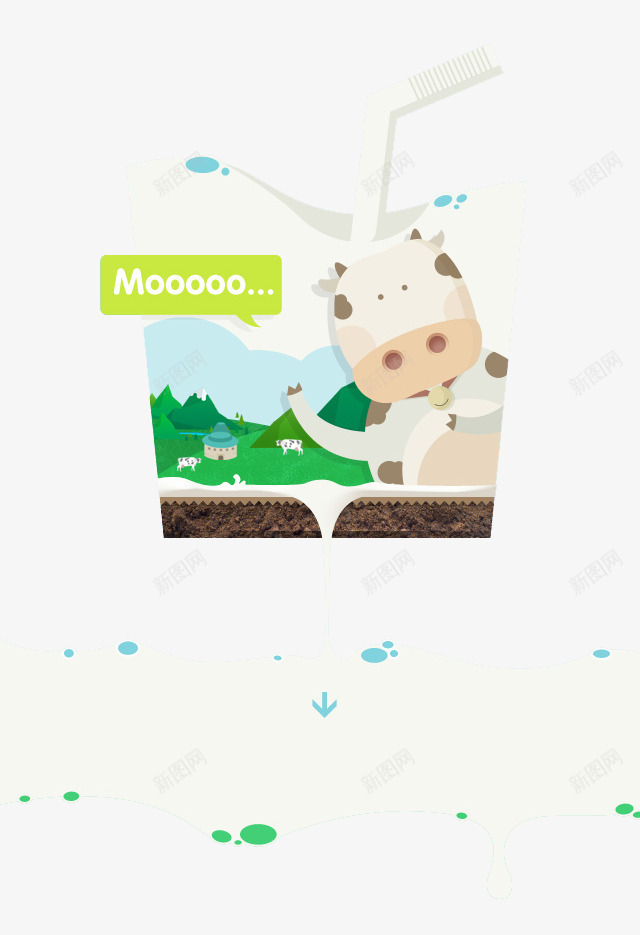 牛奶奶牛包装图案psd免抠素材_新图网 https://ixintu.com 奶制品 牛奶包装 田园