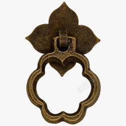 中式黄铜门把儿四叶草铜锁装饰高清图片