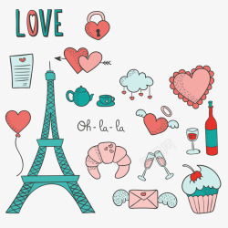 法国浪漫巴黎铁塔矢量图高清图片