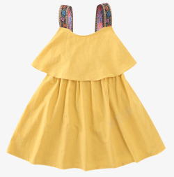 黄色连衣裙蝴蝶结系带露背儿童连衣裙高清图片