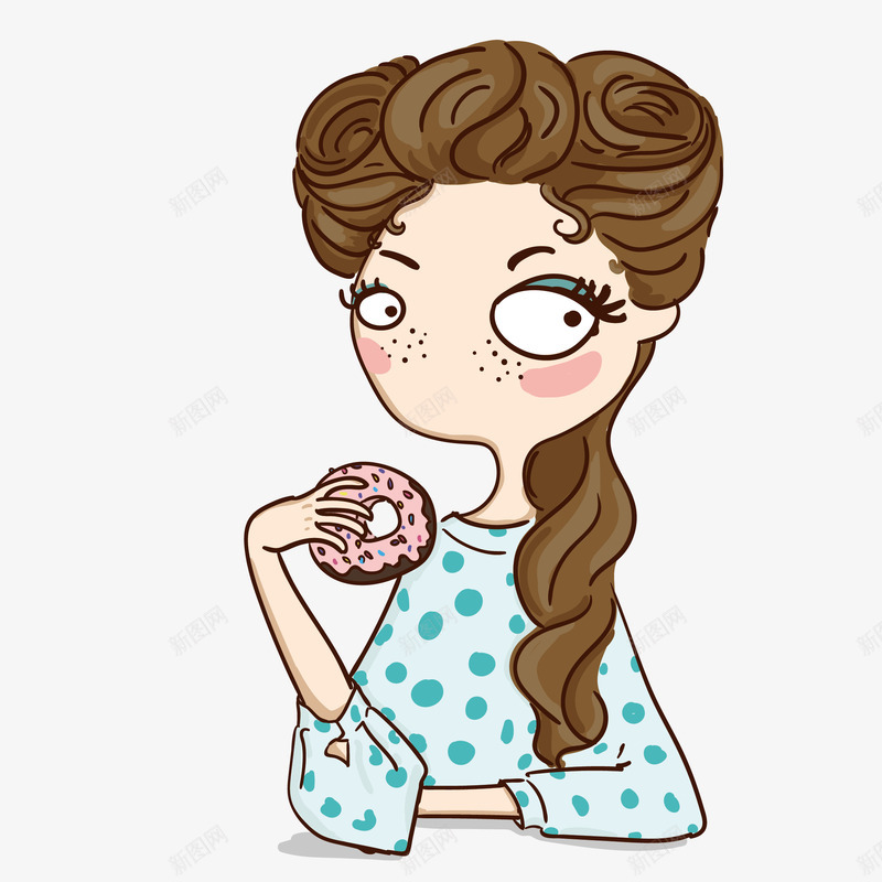 吃甜甜圈的女孩简图png免抠素材_新图网 https://ixintu.com 动漫人物 卡通 手绘图 甜甜圈 美女 长发 零食