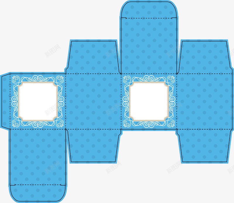 蓝色产品盒展开图png免抠素材_新图网 https://ixintu.com 免抠PNG 古典 古典礼盒 圆点 复古盒子 礼物盒 礼盒 花纹