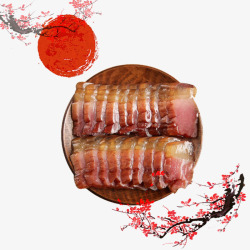 四川腊肉古风水墨切好的腊肉装饰高清图片