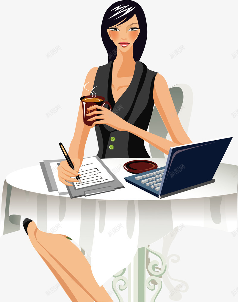 正在一边喝咖啡一边办公的商务女png免抠素材_新图网 https://ixintu.com 办公 商务 女人 女强人 工作 成功美女