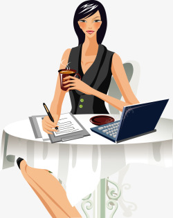 成功美女正在一边喝咖啡一边办公的商务女高清图片