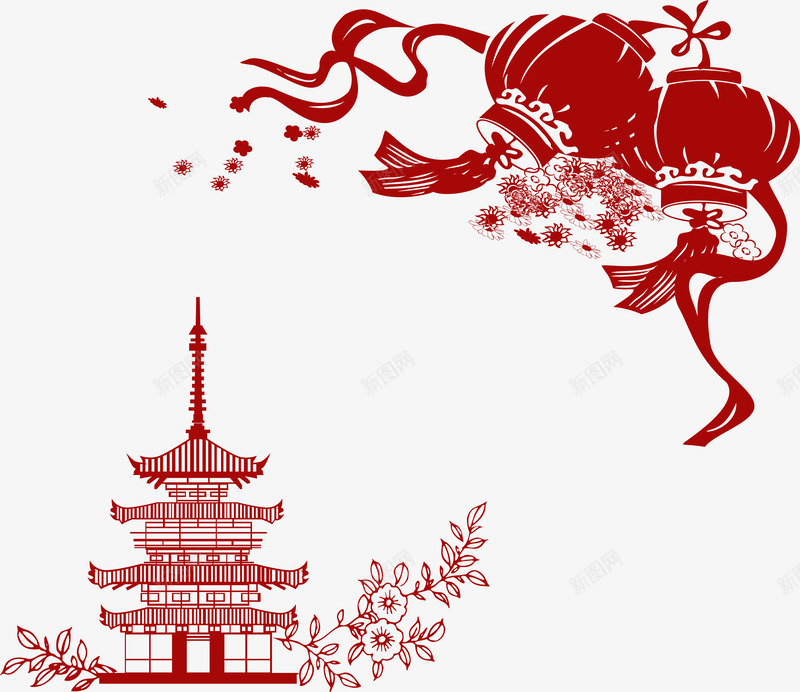 贺新春新年快乐矢量图ai免抠素材_新图网 https://ixintu.com 喜庆 张灯结彩 新年快乐 红色 过年 矢量图