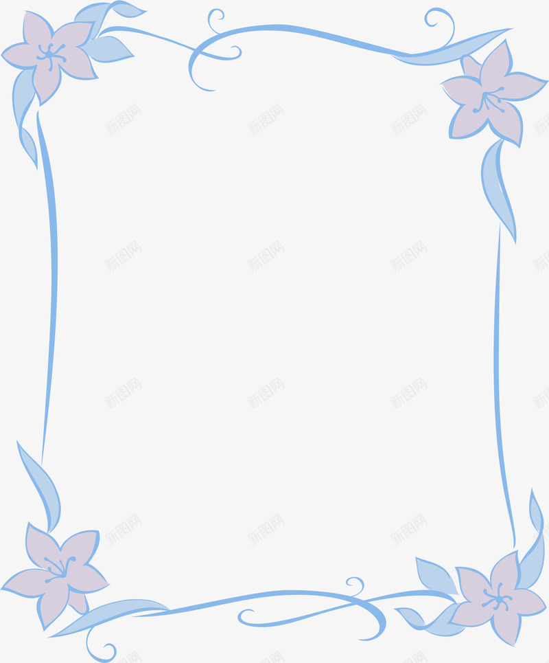 梦幻蓝色边框纹理png免抠素材_新图网 https://ixintu.com 免抠PNG 可爱风 女性 少女 植物 清新边框 花朵 鲜花