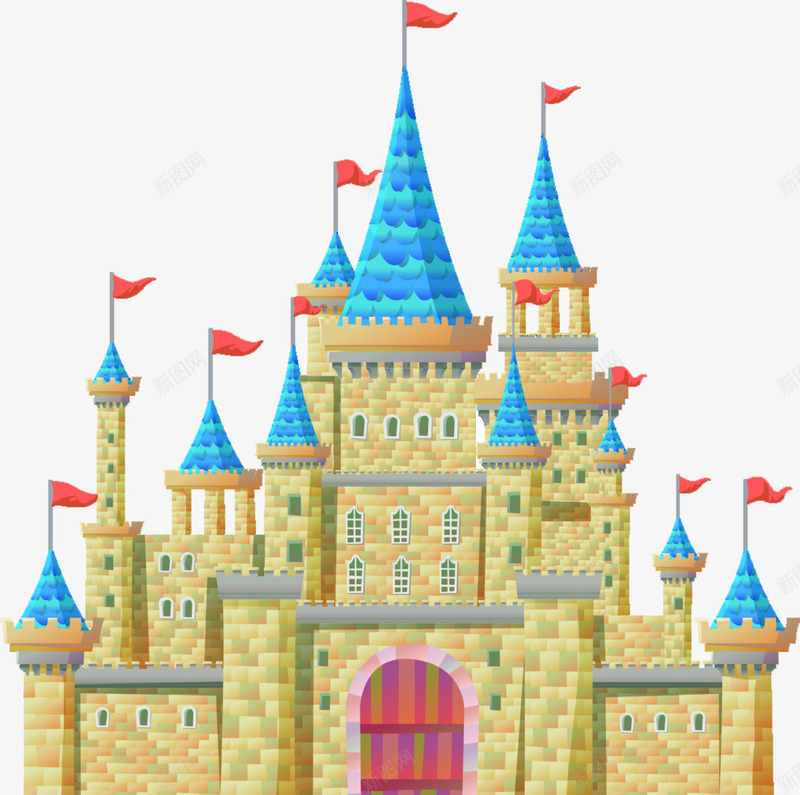 梦幻城堡png免抠素材_新图网 https://ixintu.com 卡通城堡 城堡 旗帜 梦幻 砖墙 窗户 童话 红旗 蓝色 蓝顶城堡