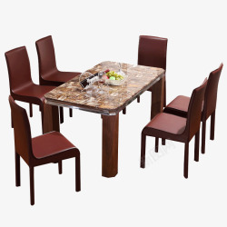 家用胡桃木餐桌餐桌餐台椅组合高清图片