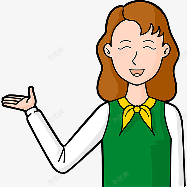卡通女客服人员手绘图png免抠素材_新图网 https://ixintu.com 咨询 客服人员 微笑的 手势 简图 美女 领结