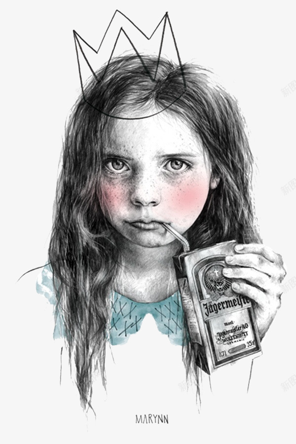喝牛奶的女孩png免抠素材_新图网 https://ixintu.com 唯美彩妆 时尚彩绘 美术绘画 装饰画
