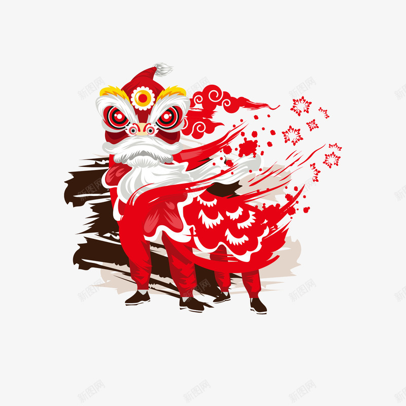 红色舞狮png免抠素材_新图网 https://ixintu.com 五角星 传统 喜庆 水墨 红色 舞狮 运动