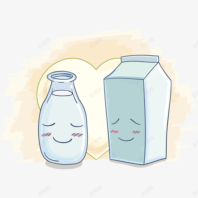 卡通牛奶瓶和牛奶盒png免抠素材_新图网 https://ixintu.com 包装 卡通 卡通牛奶瓶 手绘 插图 爱心 牛奶瓶 牛奶盒 设计