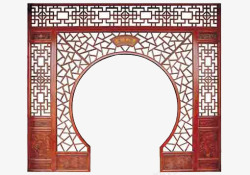 复古木质中式拱门素材
