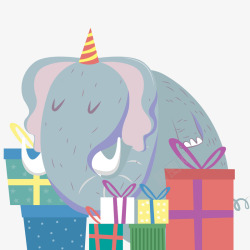 卡通包装盒彩绘大象生日礼物矢量图高清图片