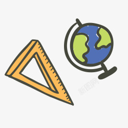 学习三角尺文艺卡通儿童培训地球仪三角尺图高清图片