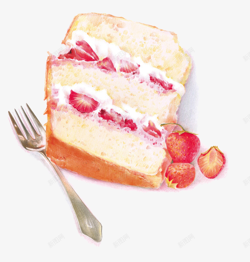 手绘美味草莓蛋糕png免抠素材_新图网 https://ixintu.com 卡通美食封面设计 广告设计 海报设计 美食 美食海报设计 草莓蛋糕