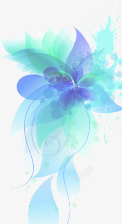 蓝色梦幻手绘植物花朵素材