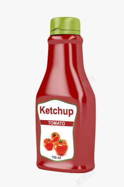 Tomato红色塑料瓶子绿色盖子的番茄酱包高清图片