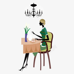 餐厅桌子喝茶的美女矢量图高清图片