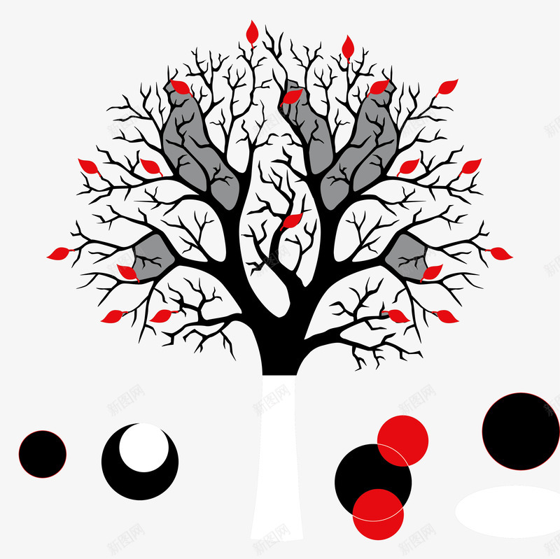 黑白双色树png免抠素材_新图网 https://ixintu.com 国外创意素材 圆点 树 矢量插图