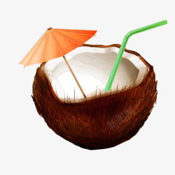 天然椰子汁手绘棕色椰子饮料矢量图高清图片
