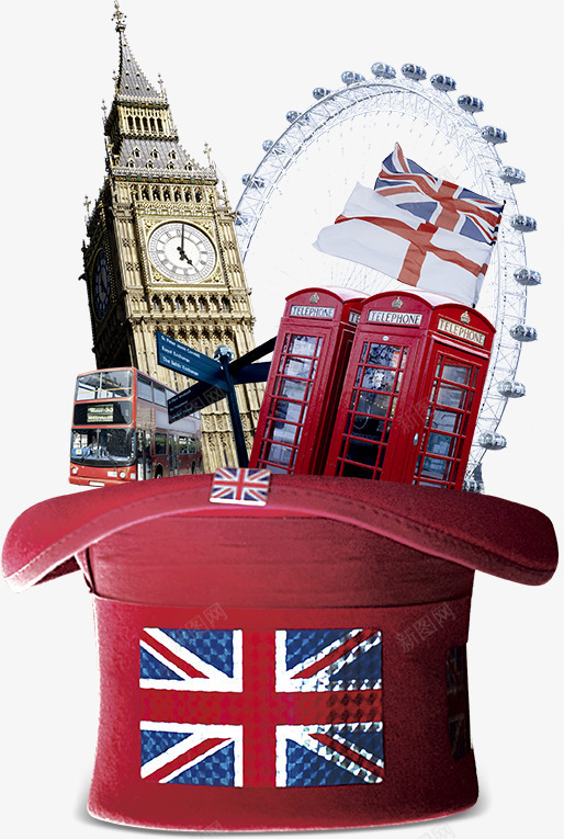 创意英国旅游psd免抠素材_新图网 https://ixintu.com 帽子 建筑 旅游 旅行 英国旅游